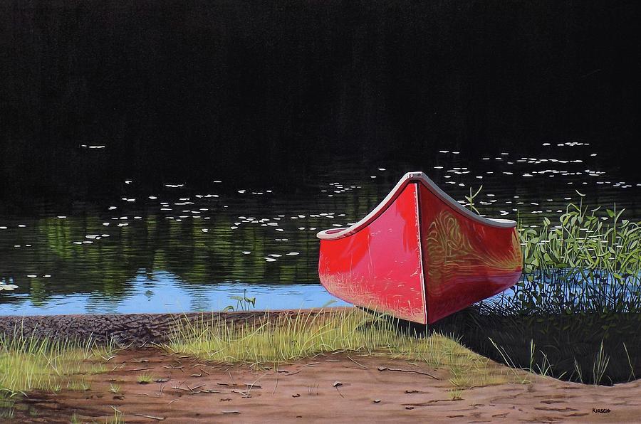 Red Canoe Painting by Kenneth M Kirsch