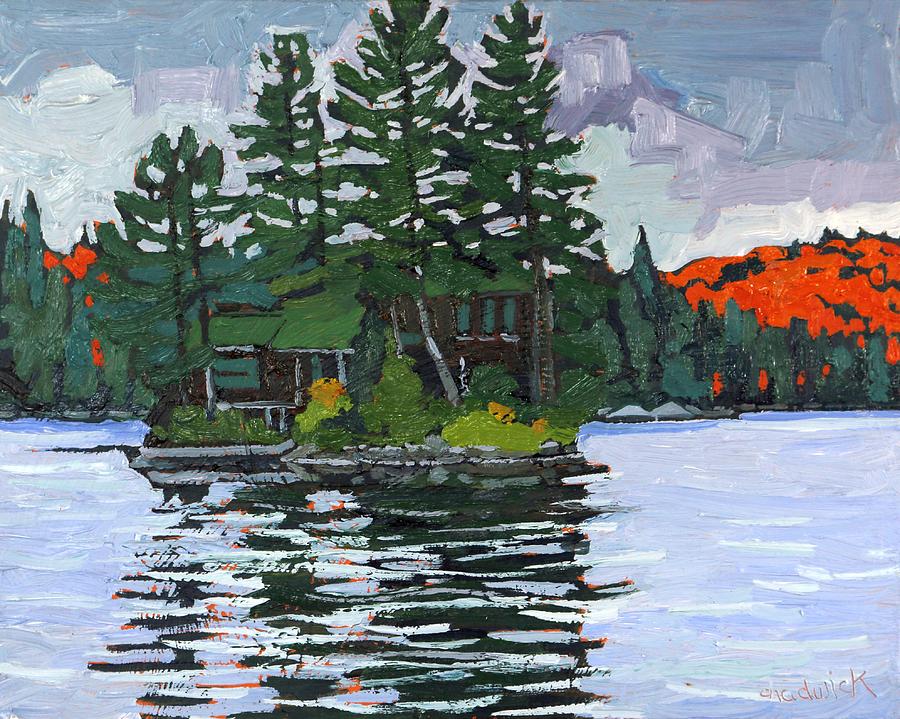 Canoe Lake Cottage Island Painting by Phil Chadwick