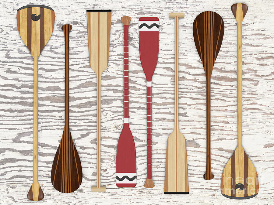 Canoe Paddles and Oars Over Wood Digital Art by Edward Fielding