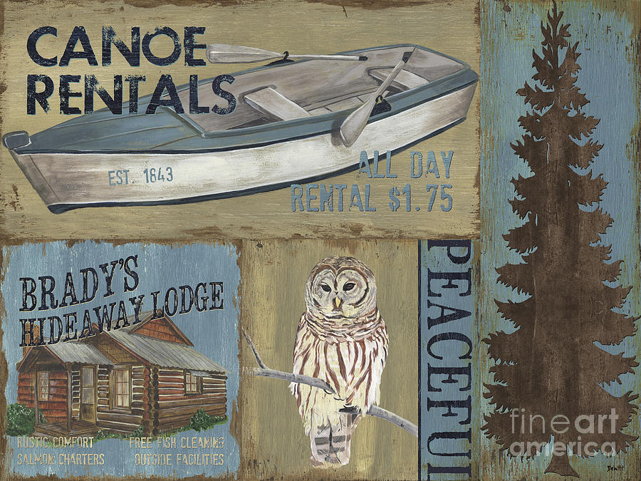 Owl Painting - Canoe Rentals Lodge by Debbie DeWitt