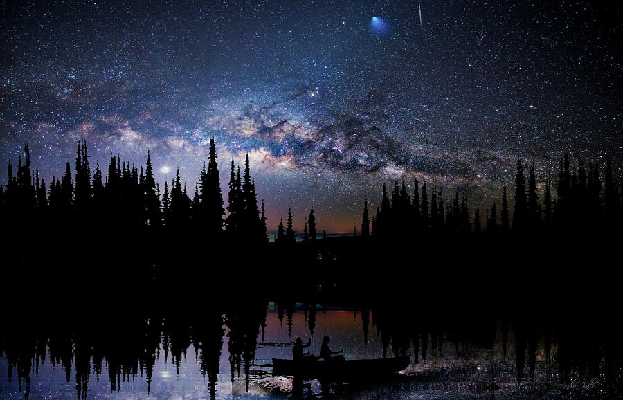 Milky Way Photograph - Canoeing - Milky Way - Night Scene by Andrea Kollo