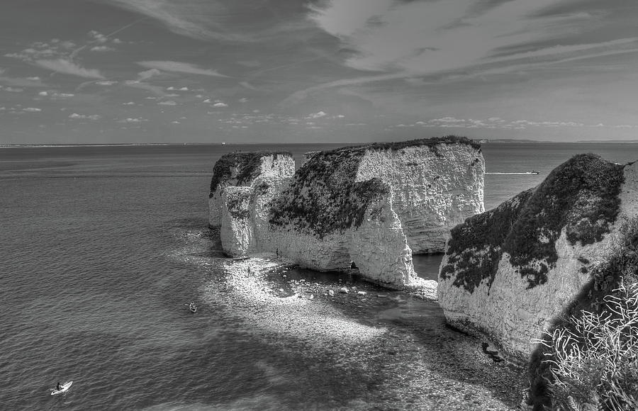 Canoeing Round Old Harry Monochrome Photograph by Jeff Townsend