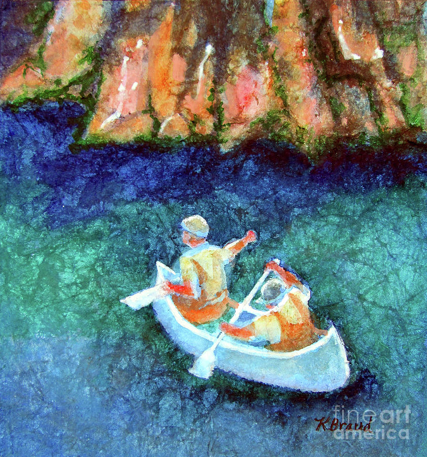Canoeists in Shadow Painting by Kathy Braud