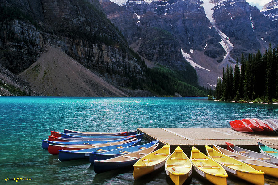 Canoes at Moraine Lake Photograph by Frank Wicker