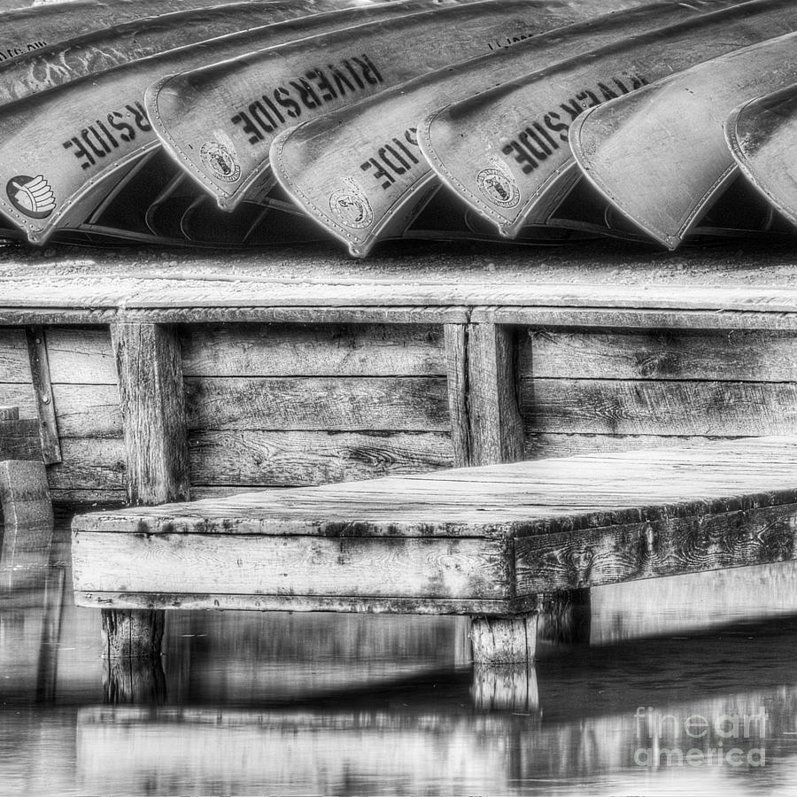 Black And White Photograph - Canoes on the Platte by Twenty Two North Photography