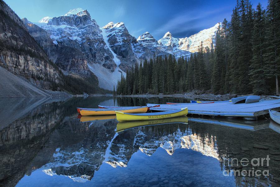 Canoes Under The Peaks Photograph by Adam Jewell