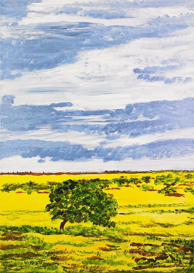 Canola Field with Trees Painting by Valerie Ornstein