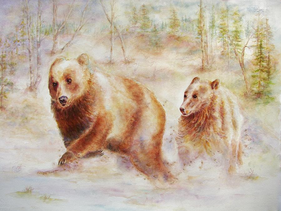 Bear Painting - Alaskan Bears - Running Free by Carolyn Gray