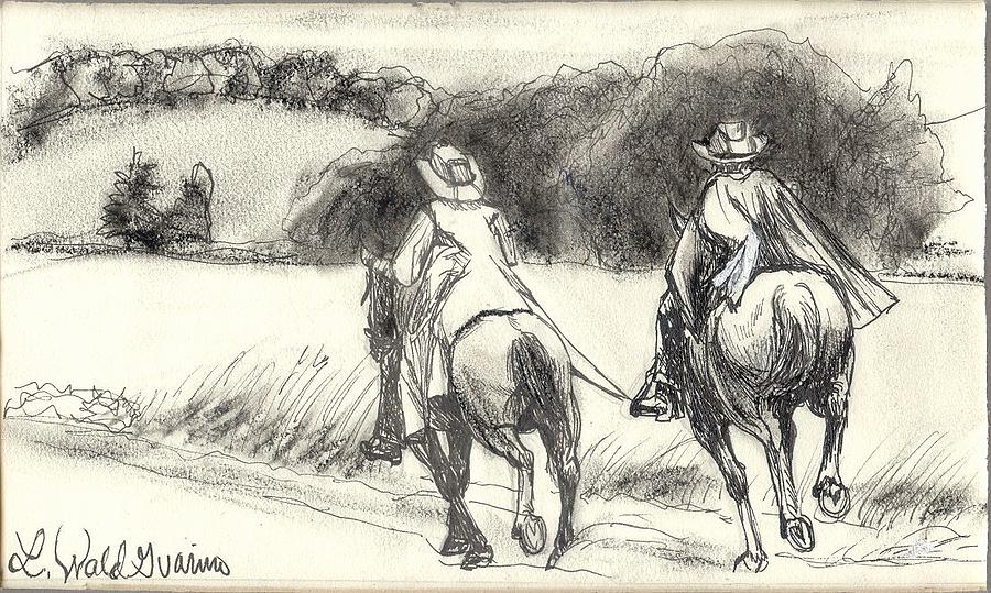 Horse Drawing - Cantering on the Trail by Lisa Guarino
