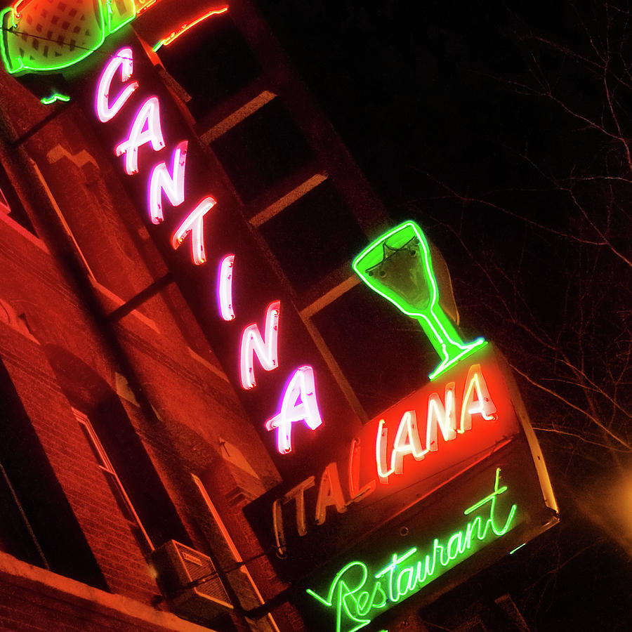 Cantina Italiana Neon Sign Square - Boston North End Photograph by Joann Vitali