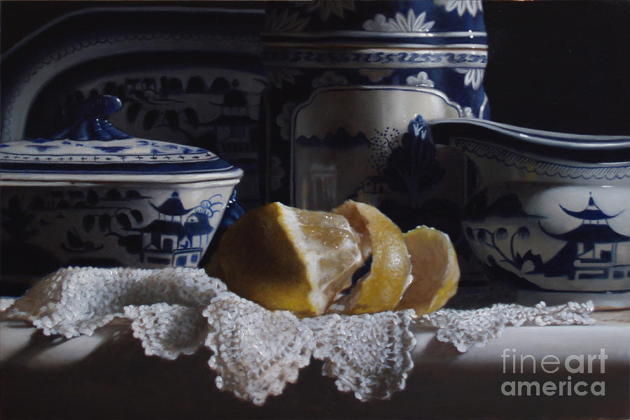 Lemon Painting - Canton China Lace And Lemon by Lawrence Preston