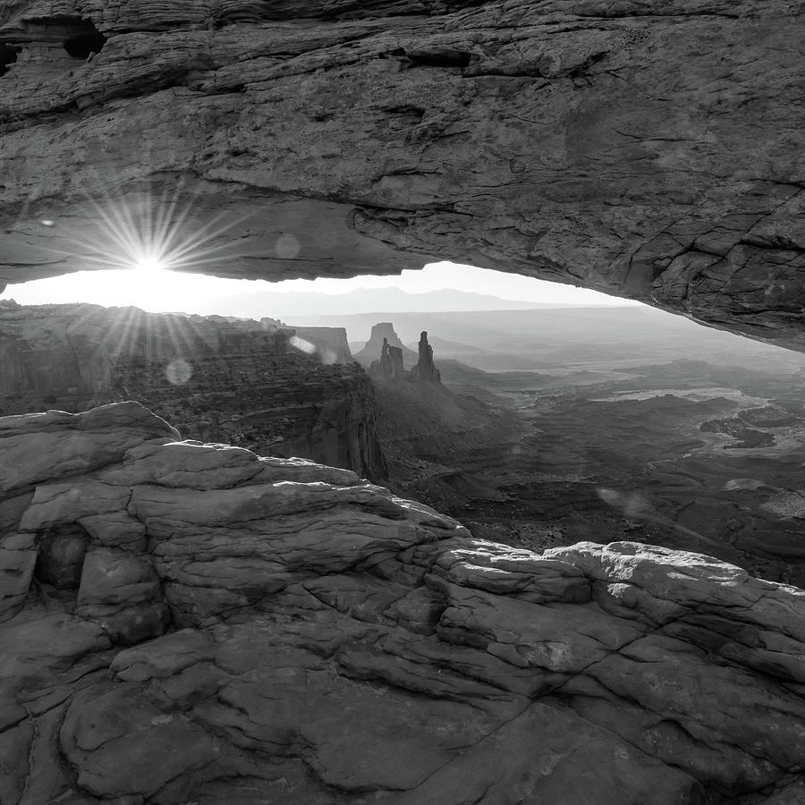 Black And White Photograph - Canyon Light - Mesa Arch Monochrome 1x1 by Gregory Ballos