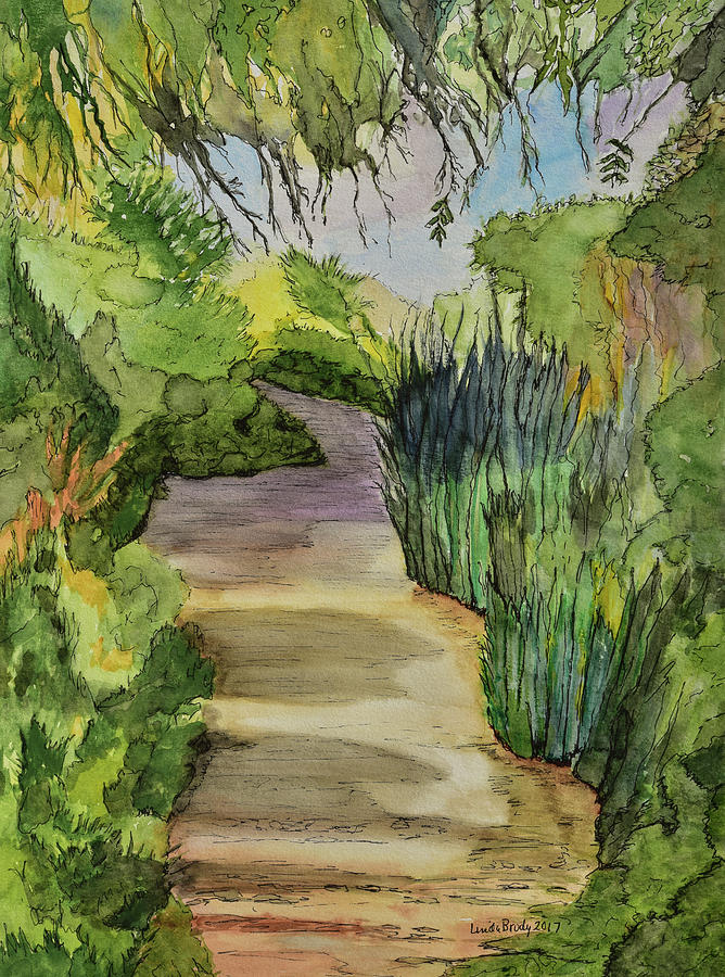 Canyon Path II Watercolor with Ink  Painting by Linda Brody