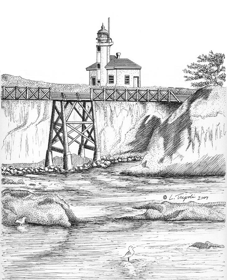 Cape Arago Lighthouse Drawing by Lawrence Tripoli