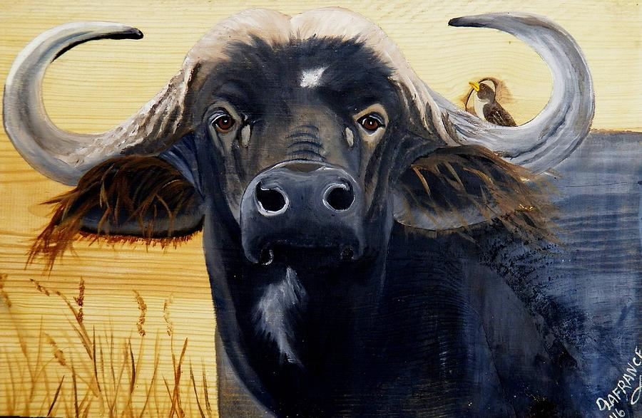 Cape Buffalo on Wood Painting by Debbie LaFrance