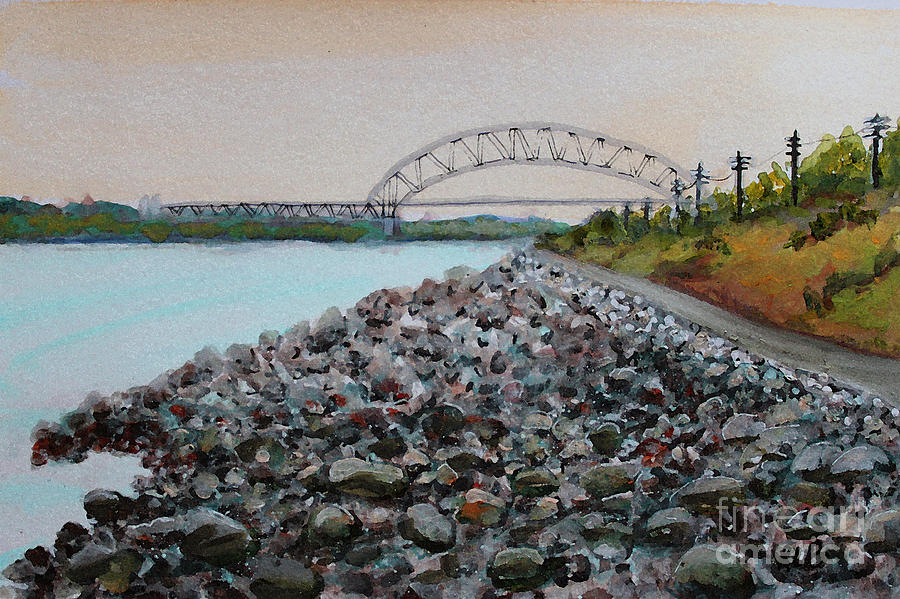 Cape Cod Canal to the Bourne Bridge Painting by Rita Brown