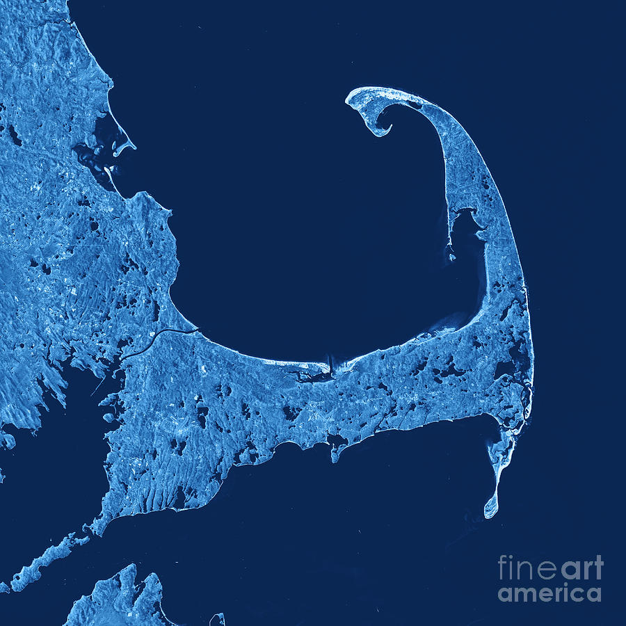 Map Digital Art - Cape Cod Topographic Map Blue Color Top View by Frank Ramspott
