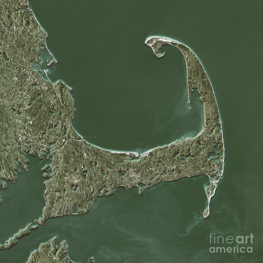 Map Digital Art - Cape Cod Topographic Map Natural Color Top View by Frank Ramspott