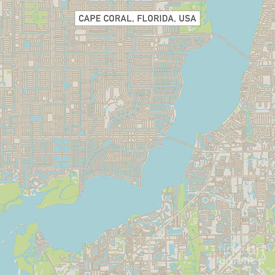 Cape Coral Digital Art - Cape Coral Florida US City Street Map by Frank Ramspott