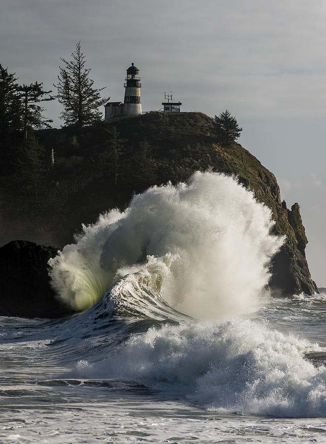 Cape Disappointment Lighthouse and Surf Photograph by Robert Potts