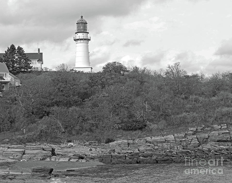 Lighthouse Photograph - Cape Elizabeth, Maine Lighthouse BW by Steve Gass