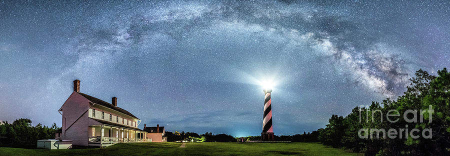 Space Photograph - Cape Hatteras Light House Milky Way Panoramic by Robert Loe