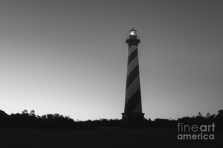 Black And White Photograph - Cape Hatteras Light Silhouette Sunrise BW  by Michael Ver Sprill