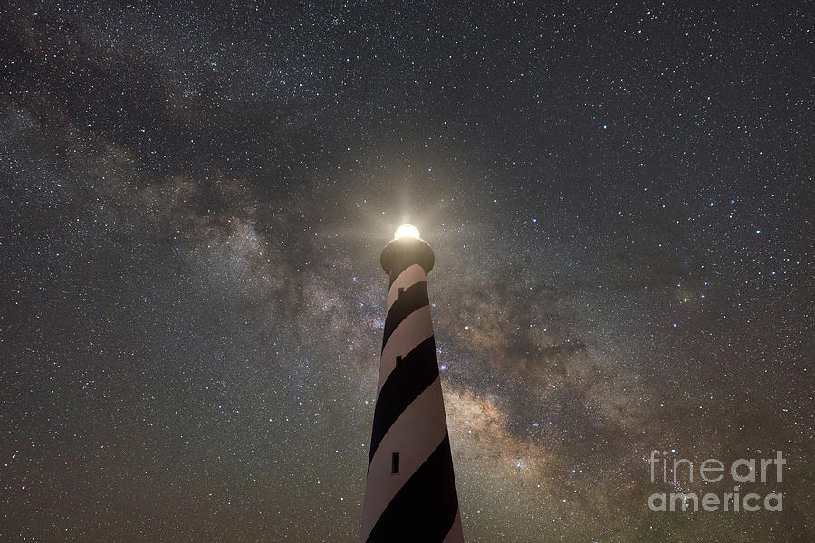 Cape Hatteras Light under the stars  Photograph by Michael Ver Sprill