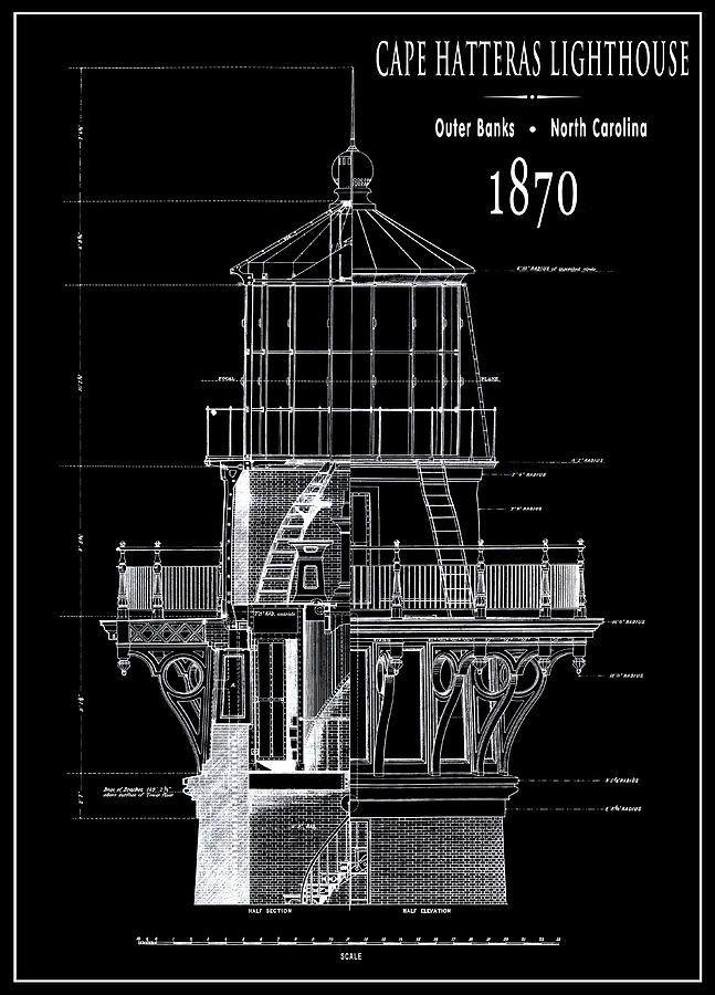 Cape Hatteras Lighthouse Engineering Drawing 1869 Digital Art by Daniel