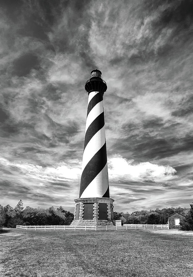 Cape Hatteras Lighthouse in Black and White Photograph by Norma Brandsberg