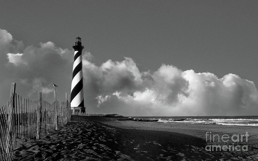 Cape Hatteras Lighthouse In Nc Black And White Photograph by Skip Willits