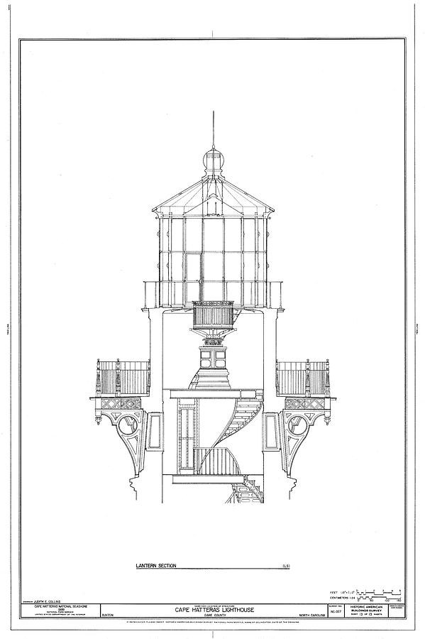 Cape Hatteras Drawing - Cape Hatteras Lighthouse Lantern Room Blueprint by ArtAssociates