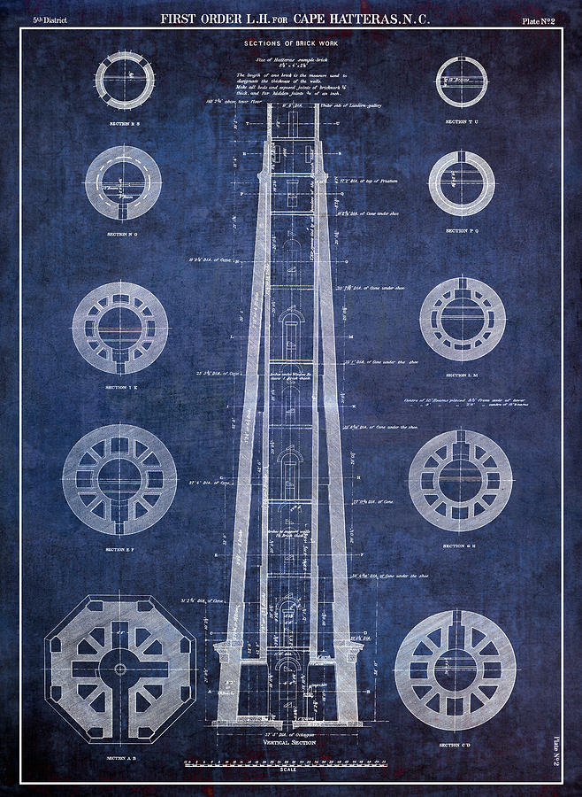 Cape Hatteras Lighthouse Plan Blueprint 1869 Digital Art ...