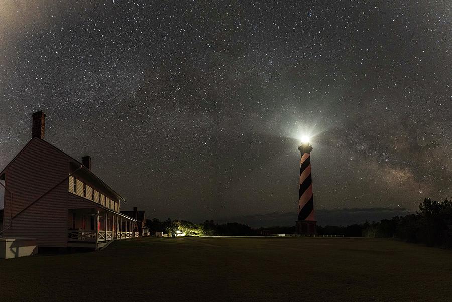 Cape Hatteras Lighthouse under the stars Photograph by Nick Noble