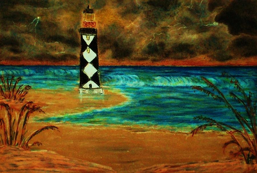 Beach Painting - Cape Lookout Light House by Jeanette Stewart