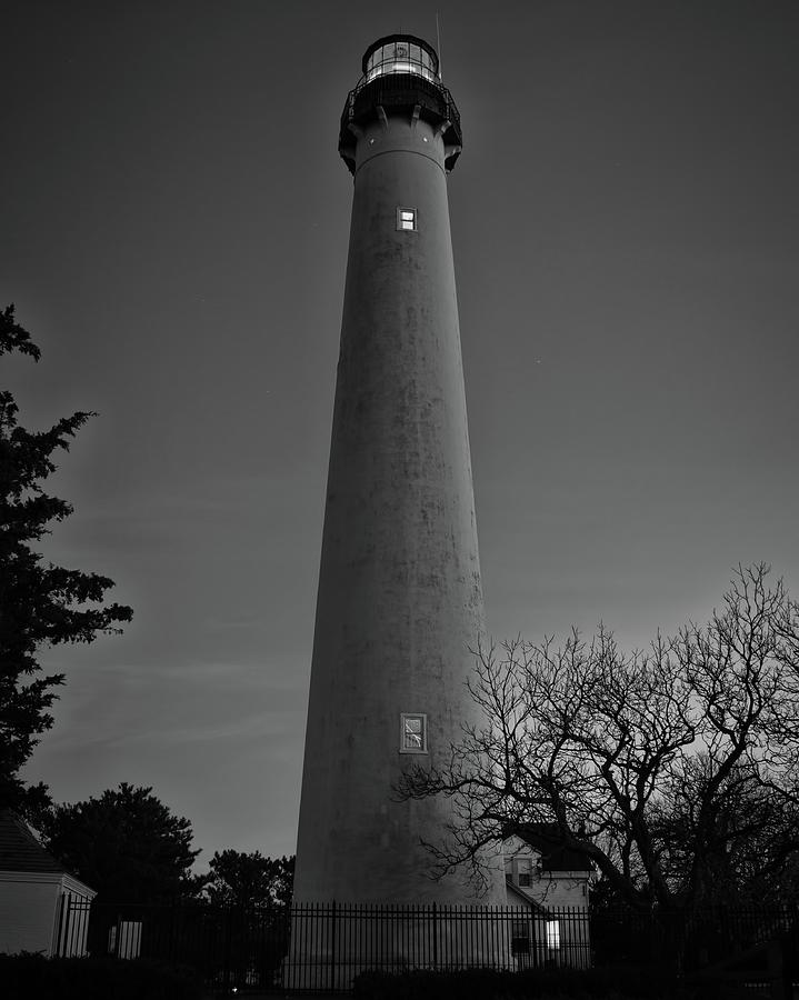 Cape May Lighthouse in Evening BW Photograph by Kristia Adams