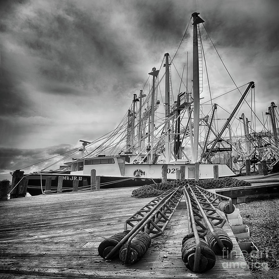 Cape May Scallop Fishing Boat in black and white Photograph by Priscilla Burgers