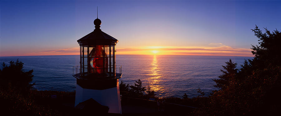 Sunset Photograph - Cape Meares Lighthouse At Sunset, Cape by Panoramic Images