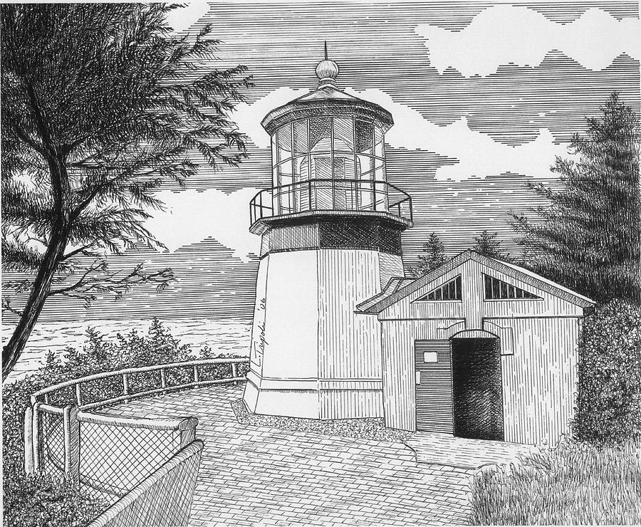 Cape Meares Lighthouse Drawing by Lawrence Tripoli