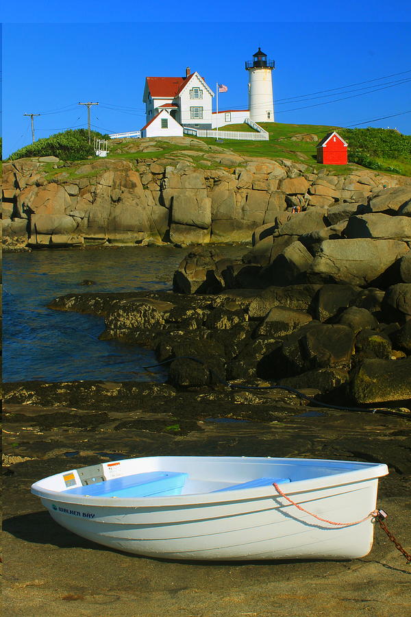 Lighthouse Photograph - Cape Neddick Lighthouse and Boat by John Burk