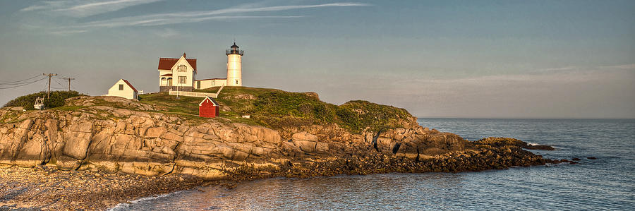 Cape Neddick Lighthouse Island in Evening Light - Panorama Photograph by At Lands End Photography