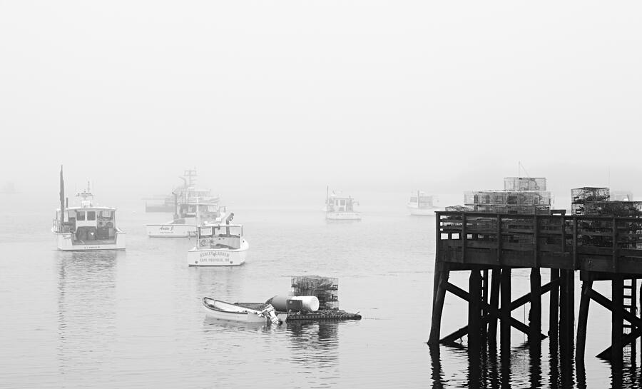 Cape Porpoise Lobster boats in fog Photograph by David Smith