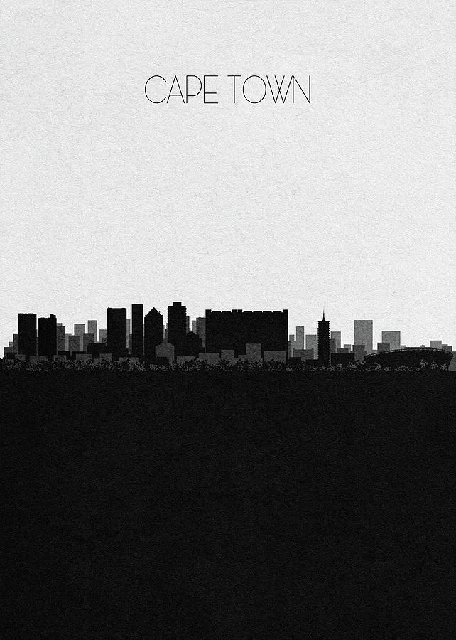 Black And White Drawing - Cape Town Cityscape Art by Inspirowl Design