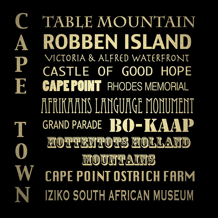 Typography Digital Art - Cape Town Famous Landmarks by Patricia Lintner