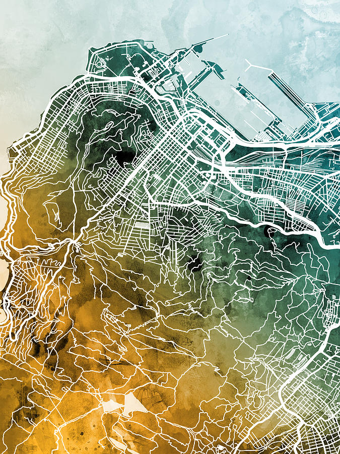 Abstract Digital Art - Cape Town South Africa City Street Map by Michael Tompsett