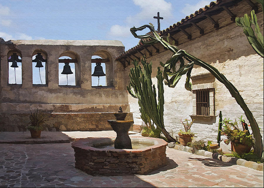 Capistrano Mission Courtyard Digital Art by Sharon Foster