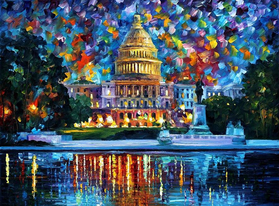 Afremov Painting - Capital At Night - Washington by Leonid Afremov Afremov Painting - Capital At Night - Washington by Leonid Afremov