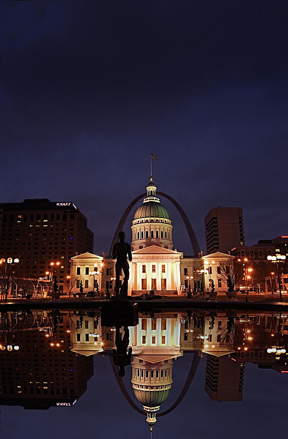 Gateway Arch and Old Courthouse at Night - St. Louis, Missouri Photograph by Mitch Spence