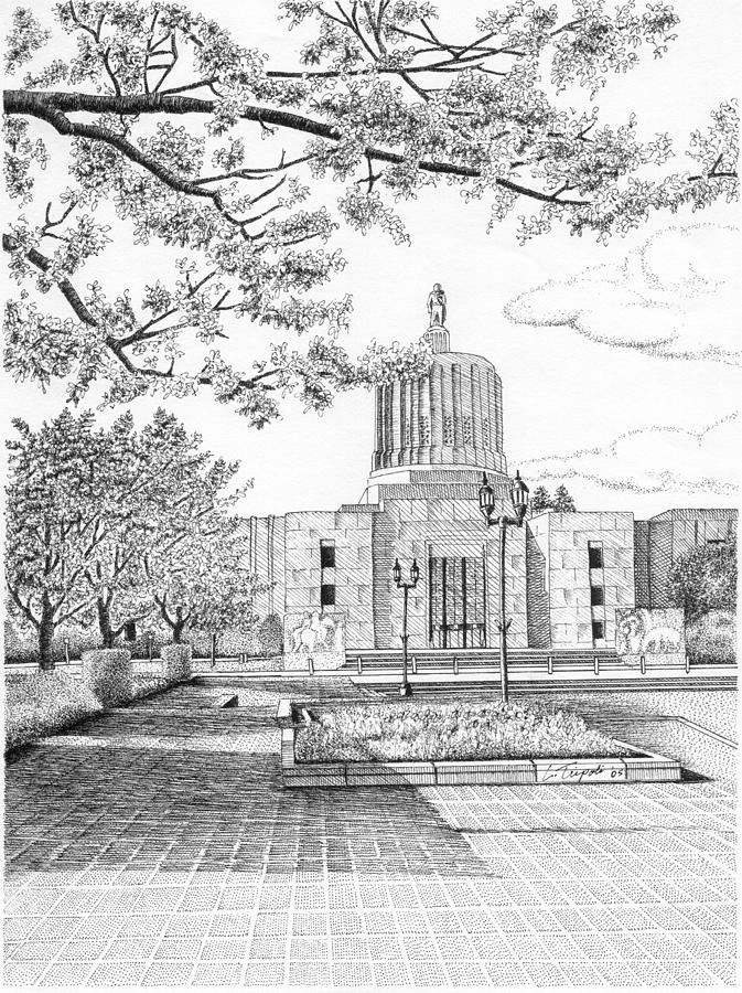 Capitol Building - Salem - Oregon Drawing by Lawrence Tripoli