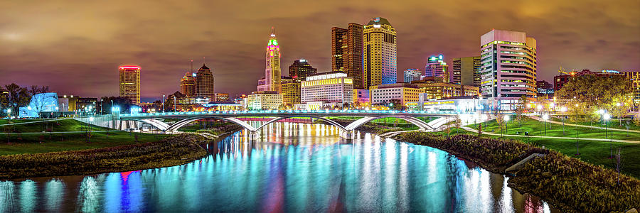 Capitol City Panoramic Colors - Columbus Ohio Skyline Photograph by Gregory Ballos
